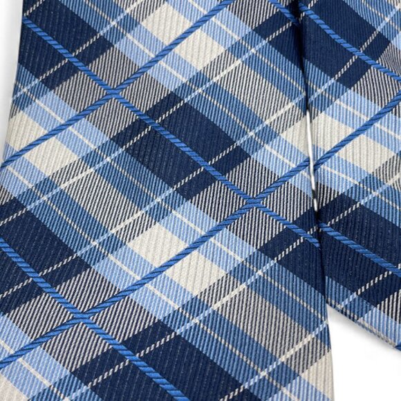 Nautica silk Tie Blue White Gray Plaid Tartan - Picture 3 of 6